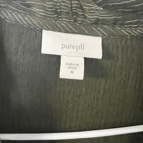 Women's PUREJILL Cotton Forest Green Textured Gauze Open Front Cardigan Size M - Picture 3 of 4